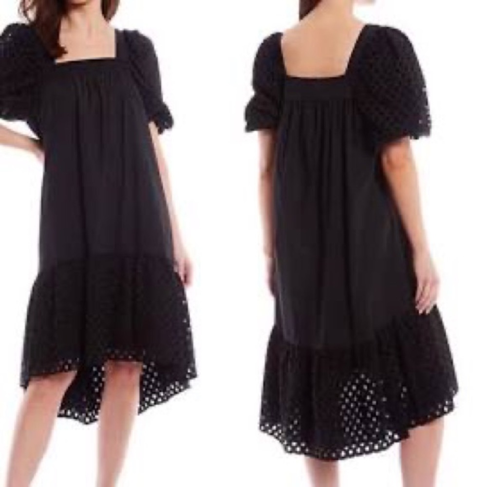 Gibson Latimer Black Eyelet Puff Sleeve Midi Dress